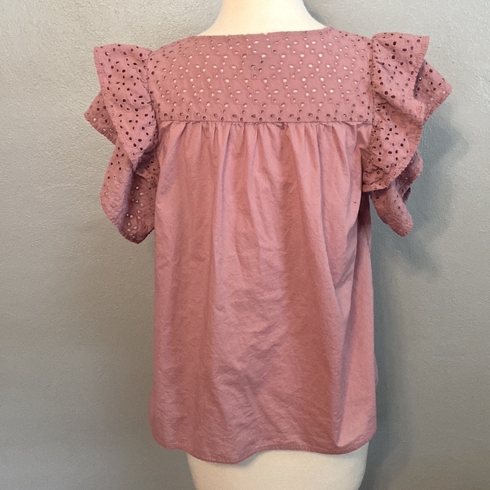 Peasant Romantic A New Day Short Sleeve Blouse Top Ruffle Sleeves Pink L - Picture 2 of 6